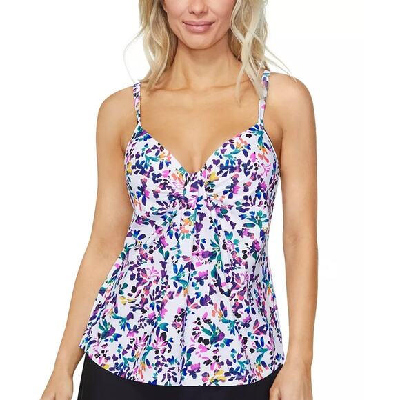 Island Escape Women White Floral-Print Twist-Front Swim Tankini Top Size US 6 - Picture 1 of 2